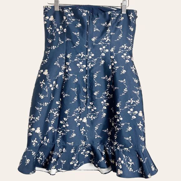 Keepsake The Label Navy Blue Floral Ruffle Strapless Mini Dress Size 6 - Picture 6 of 8